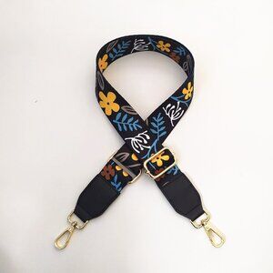 Adjustable Replacement Bag Wide Strap Black With Flowers